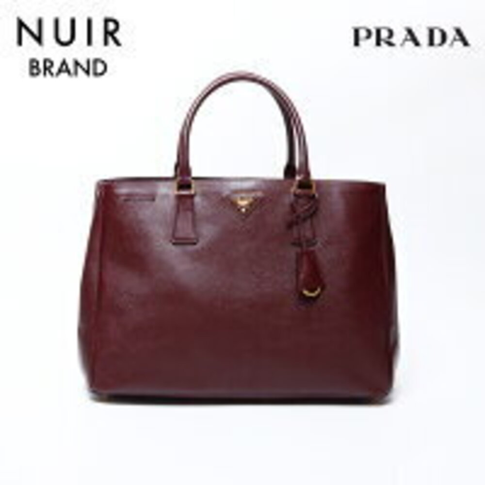 Prada Triangle Logo Saffiano Leather Handbag Wine Red
